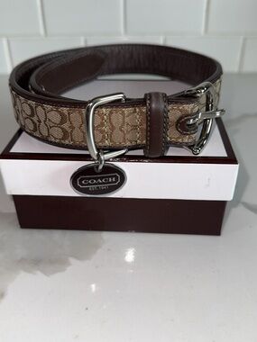 Coach Brown Signature Canvas Dog Collar with Silver Hardware